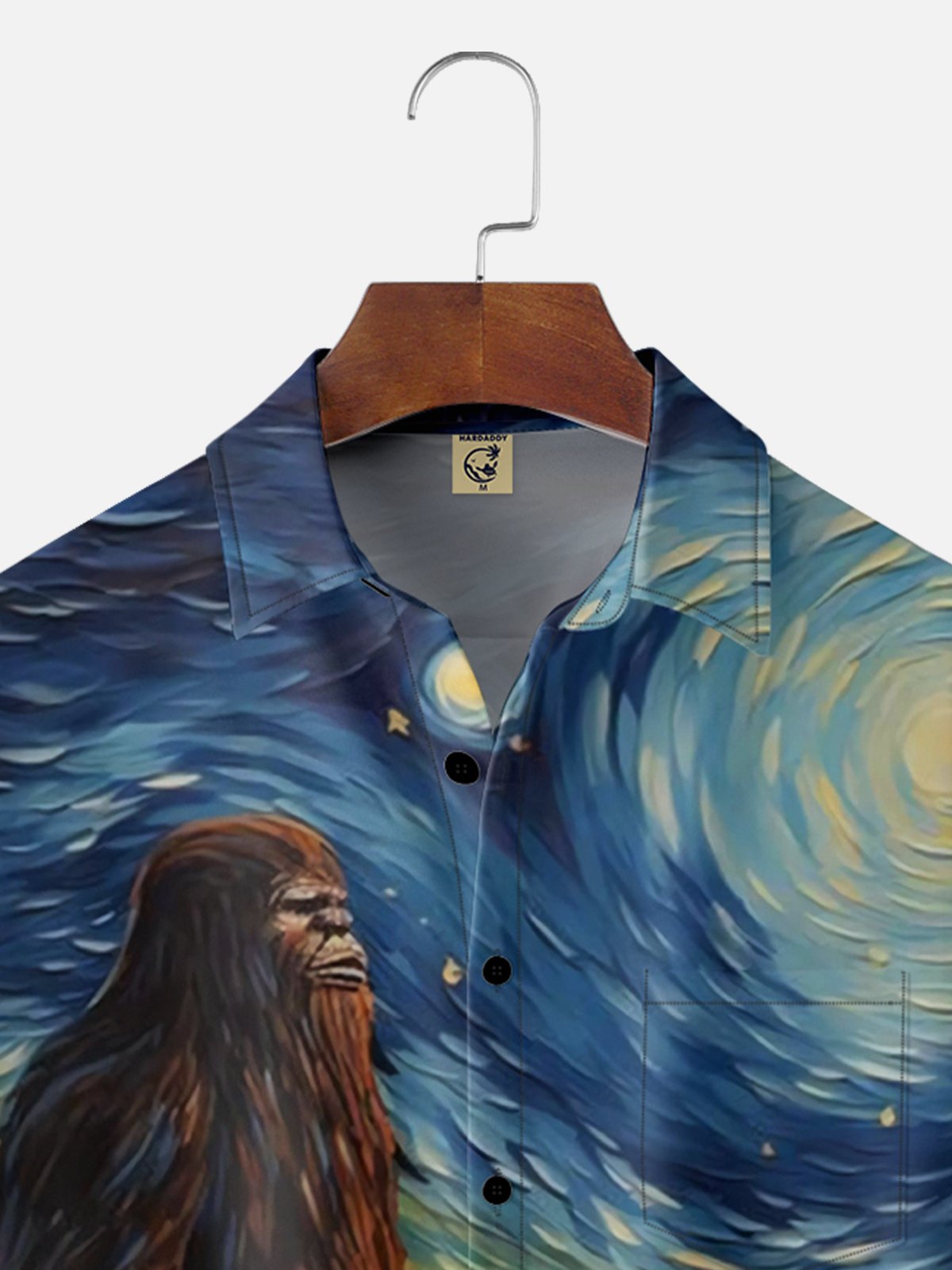 Moisture-wicking Van Gogh Bigfoot Under the Stars Chest Pocket Hawaiian Shirt