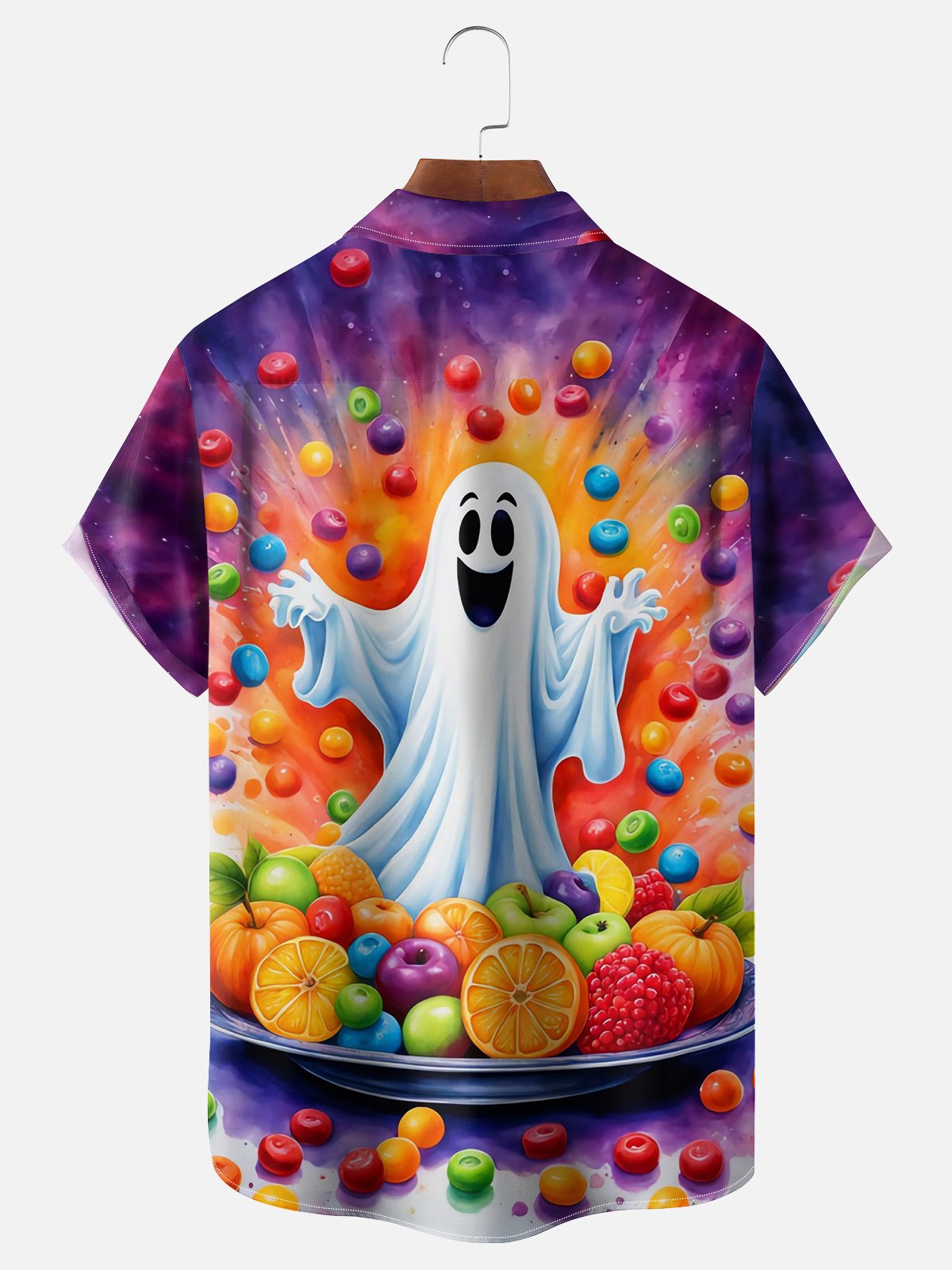 Moisture-wicking Halloween Ghost Candy Chest Pocket Hawaiian Shirt