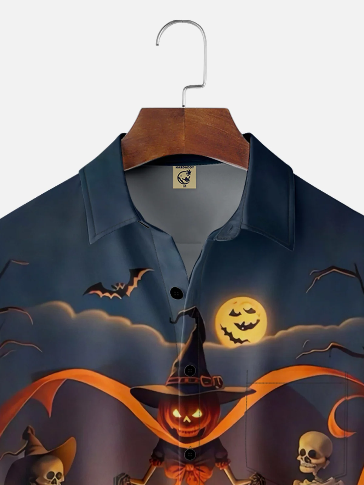 Moisture-wicking Halloween Pumpkin Chest Pocket Casual Shirt