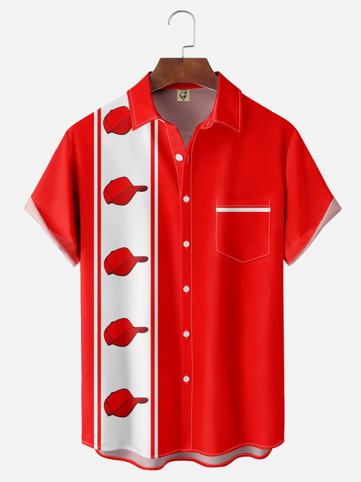 Moisture-wicking Red Hat Art Chest Pocket Bowling Shirt