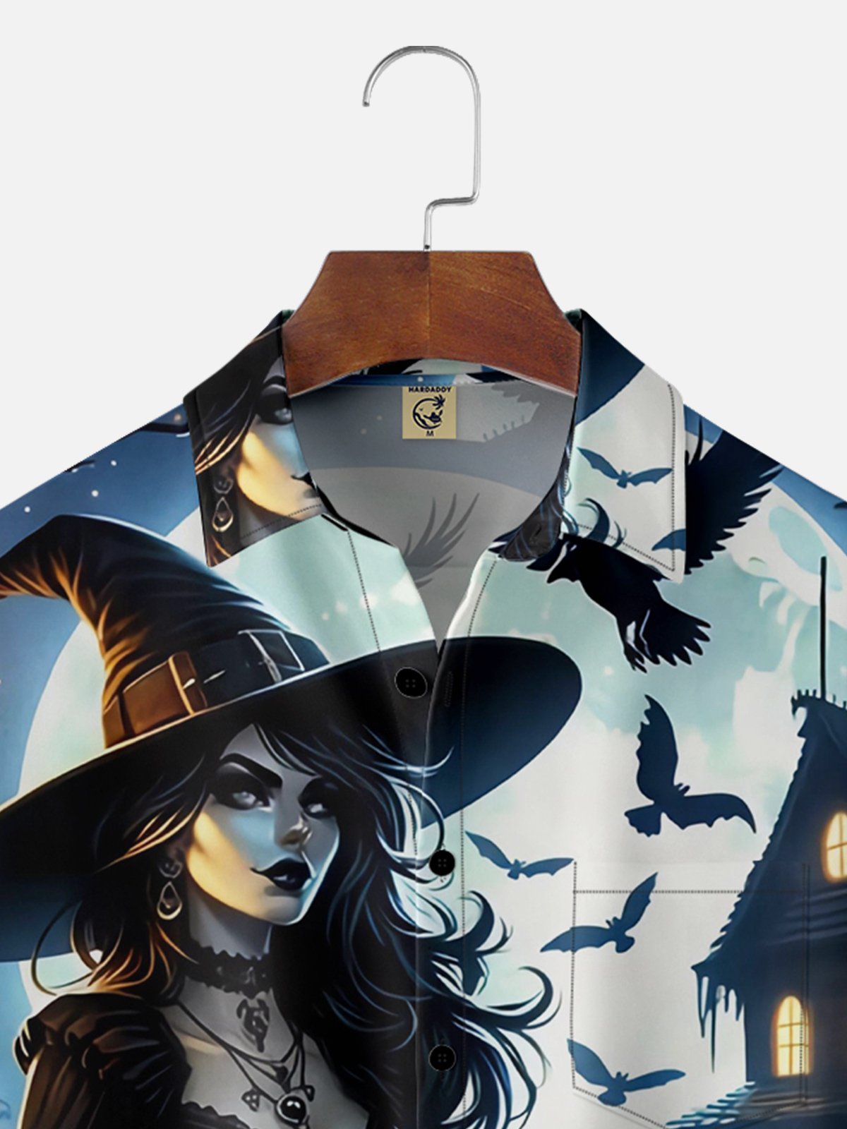 Moisture-wicking Halloween Witch Black Cat Chest Pocket Casual Shirt