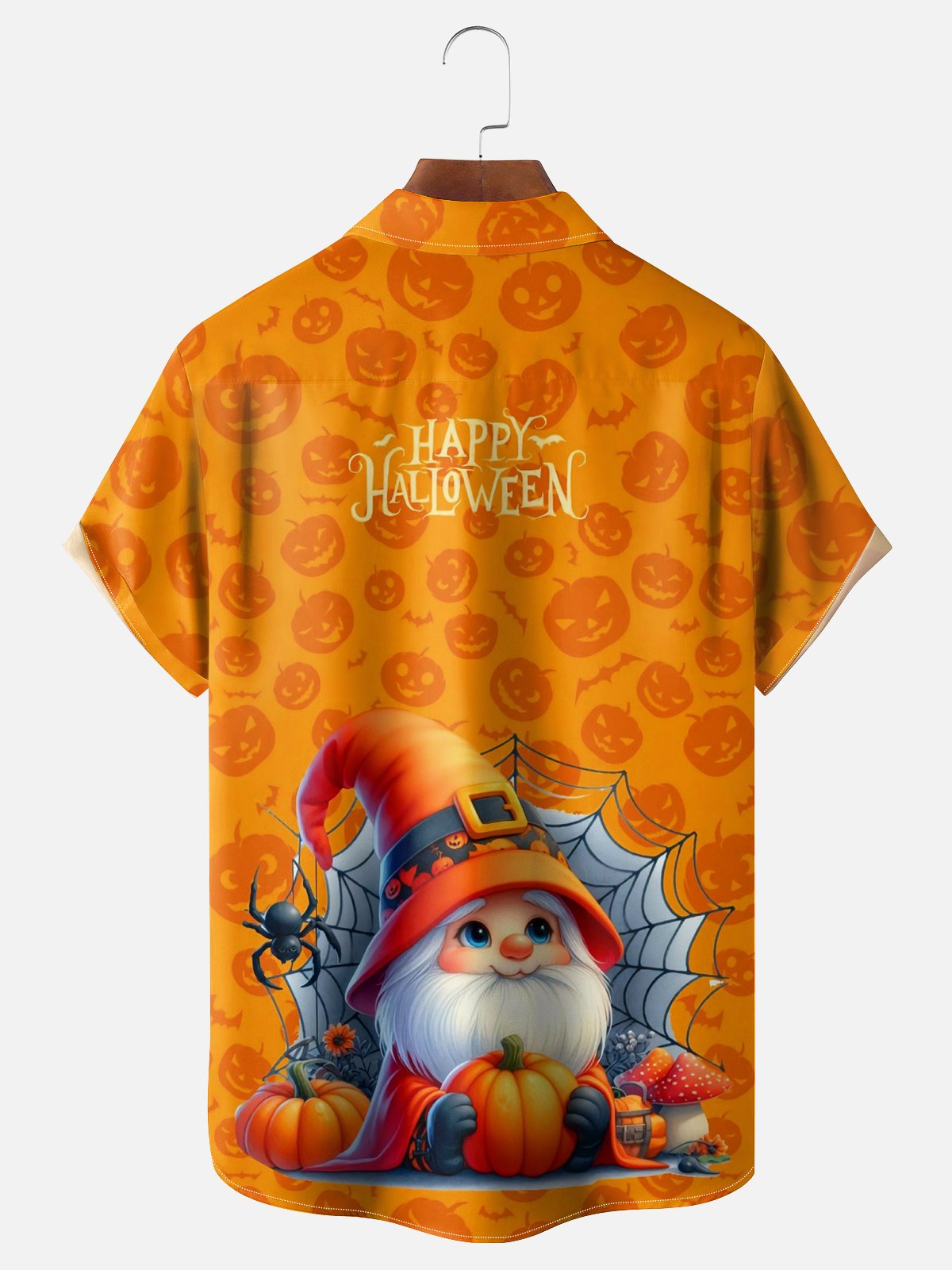 Moisture-wicking Halloween Pumpkin Gnomes Chest Pocket Casual Shirt