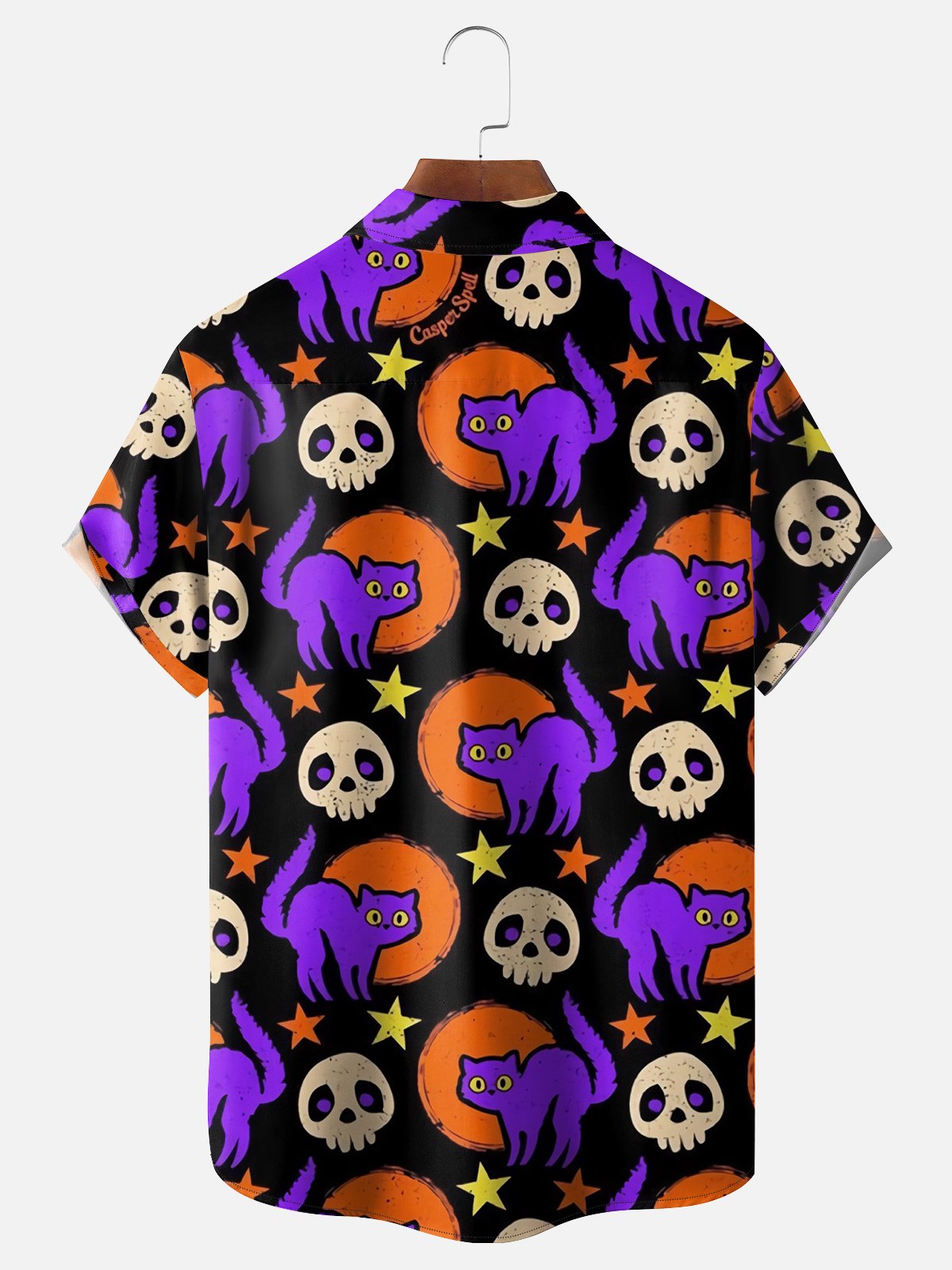 Moisture-wicking Halloween Purple Cat Chest Pocket Hawaiian Shirt