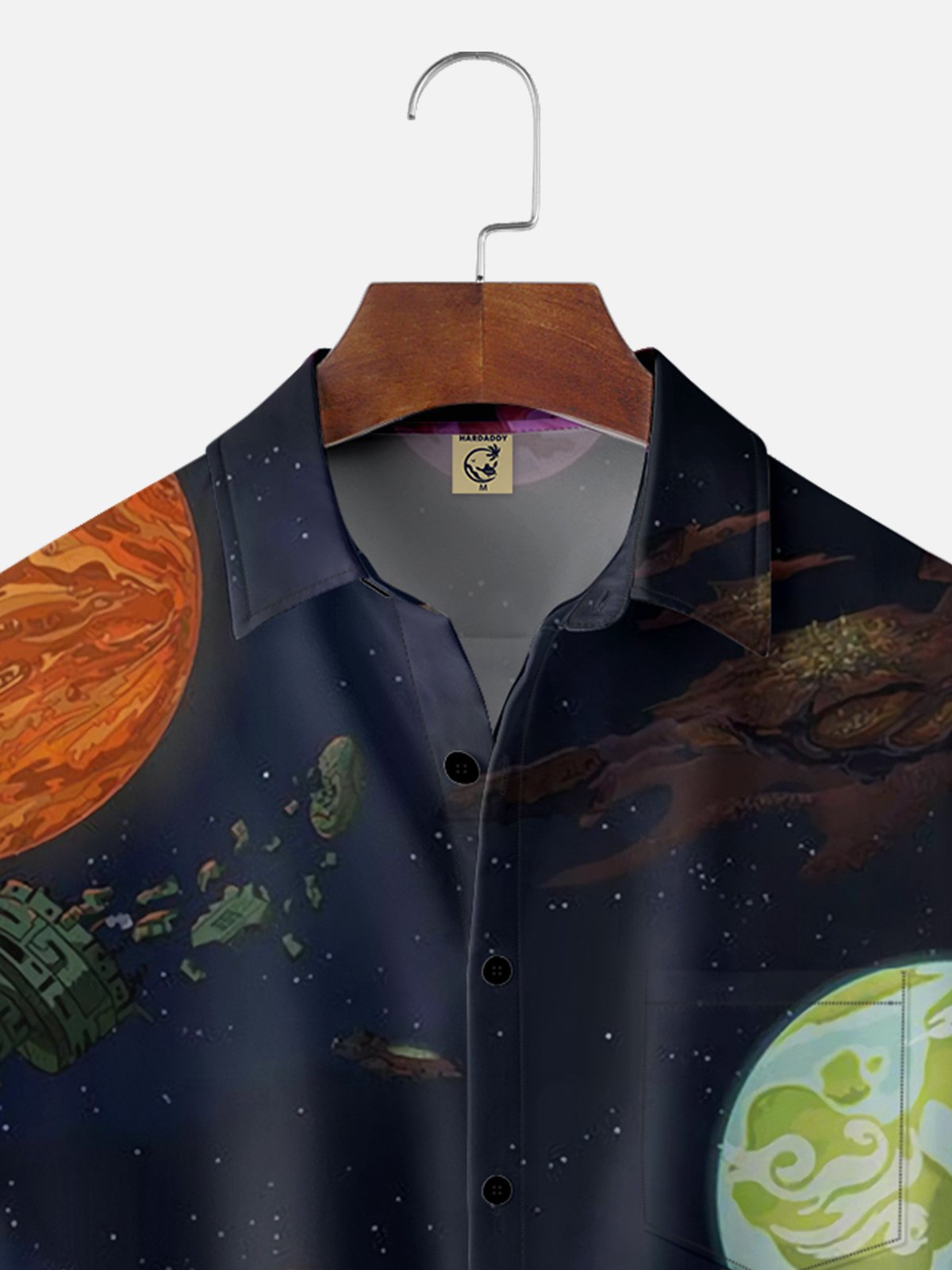 Moisture-wicking Santa Claus Travels in Space Chest Pocket Hawaiian Shirt