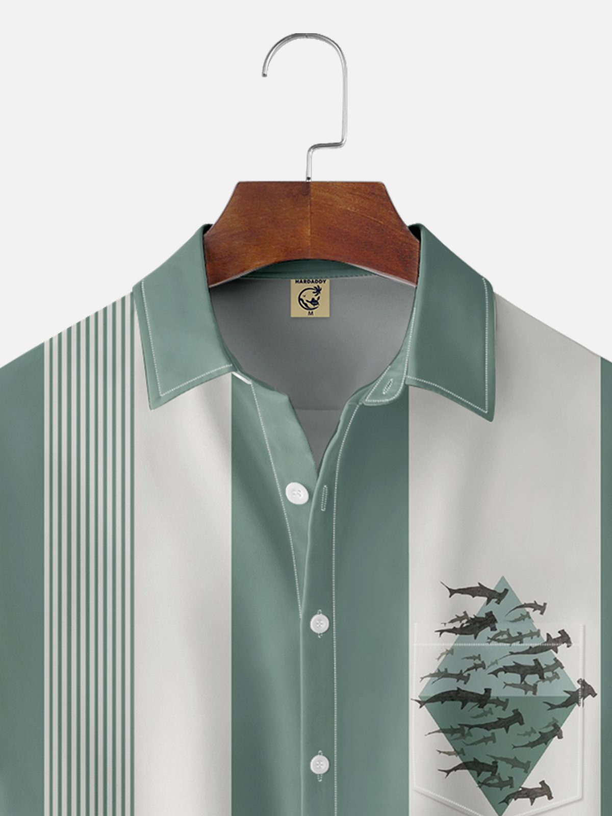 Moisture-wicking Shark Art Illustration Chest Pocket Bowling Shirt