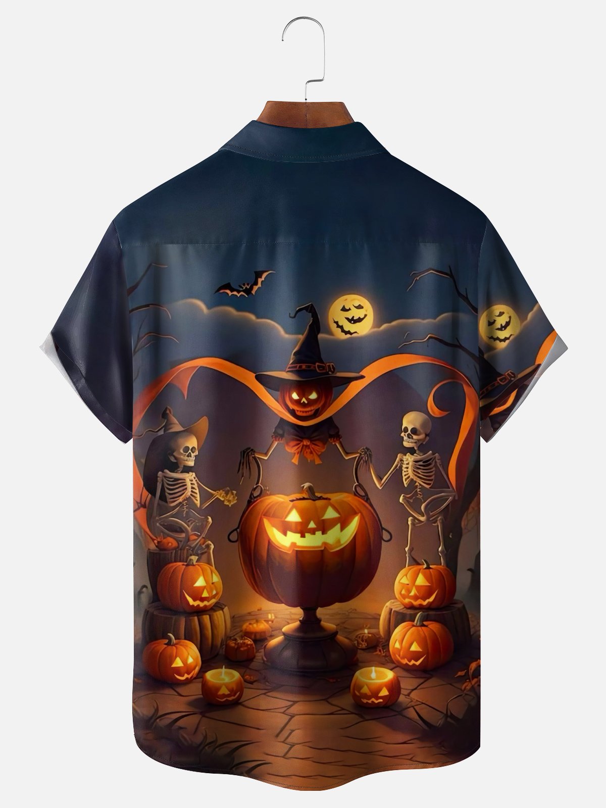 Moisture-wicking Halloween Pumpkin Chest Pocket Casual Shirt