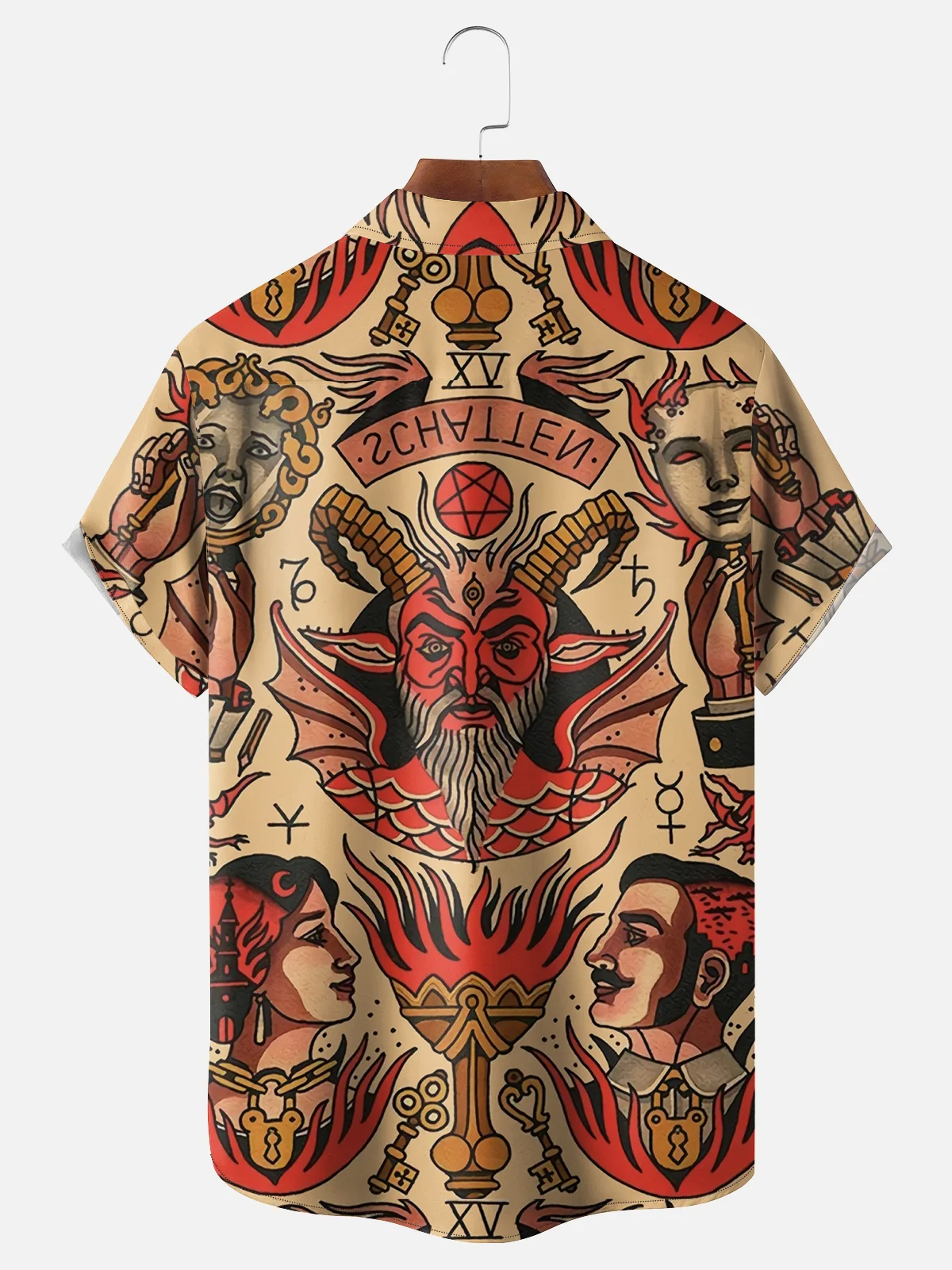 Moisture-wicking Vintage Tattoo Chest Pocket Hawaiian Shirt