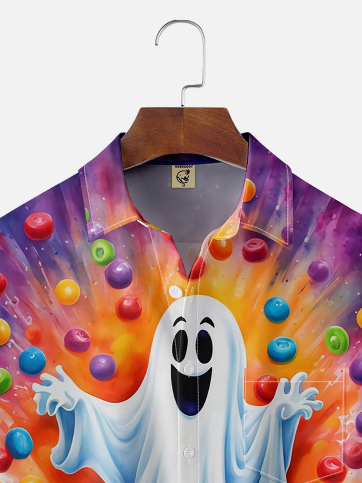 Moisture-wicking Halloween Ghost Candy Chest Pocket Hawaiian Shirt