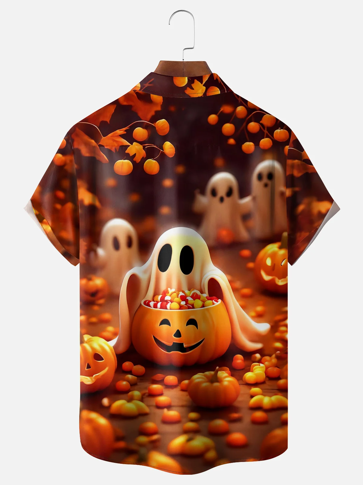 Moisture-wicking Halloween Pumpkin Ghost Chest Pocket Casual Shirt