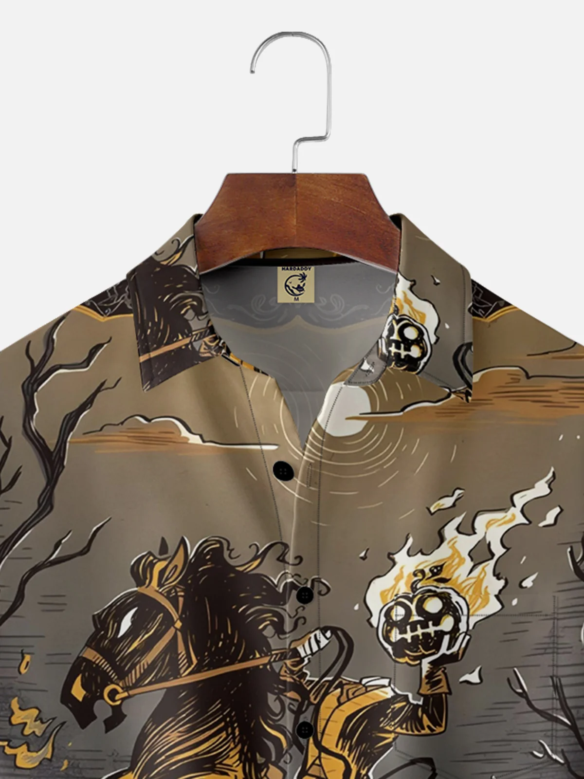 Moisture-wicking Halloween Pumpkin Rider Chest Pocket Casual Shirt