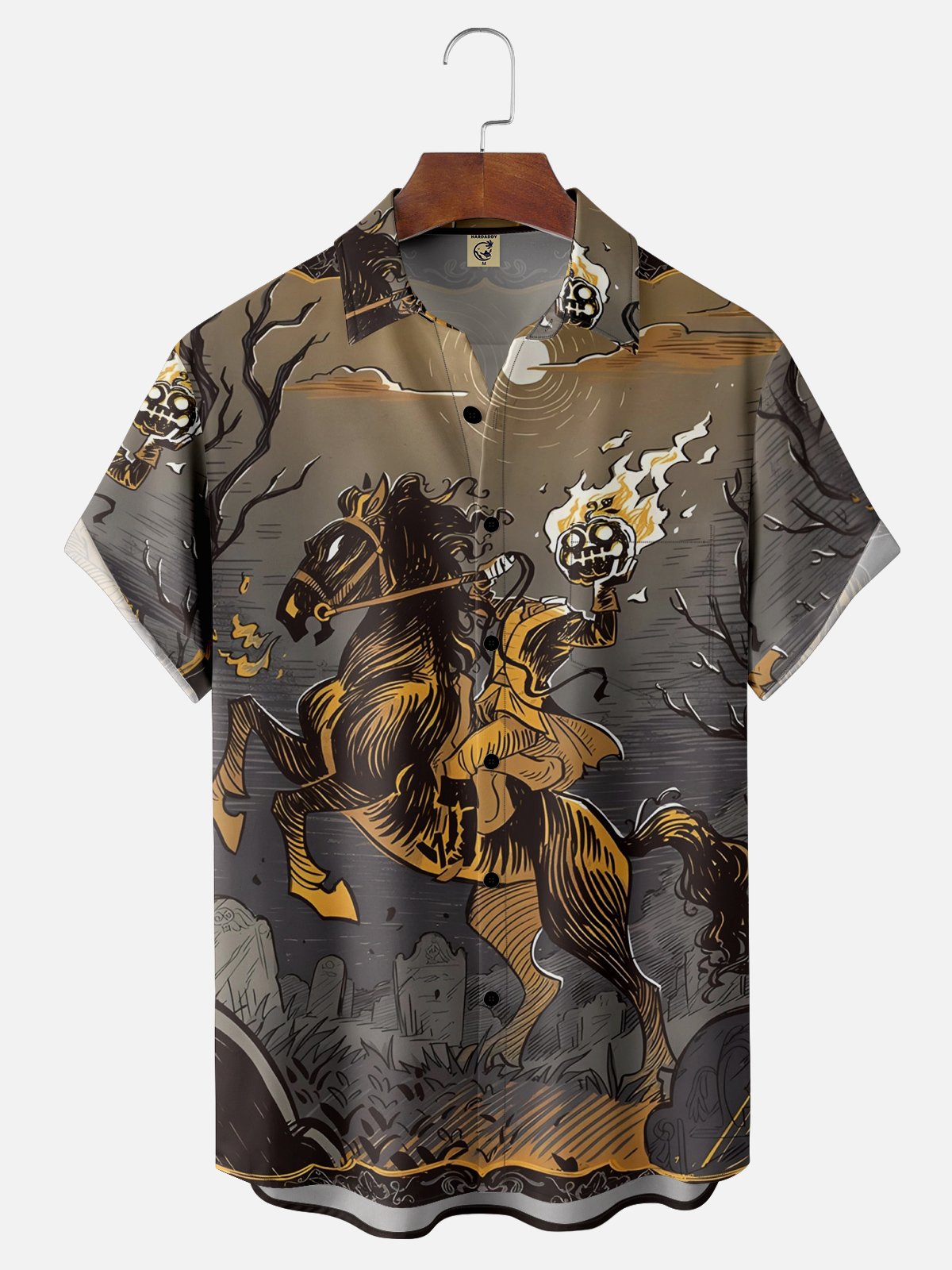 Moisture-wicking Halloween Pumpkin Rider Chest Pocket Casual Shirt