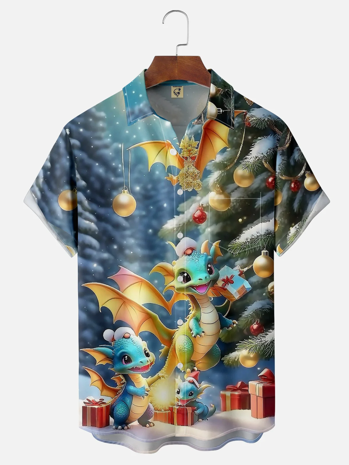 Moisture-wicking Christmas Dragon Chest Pocket Casual Shirt