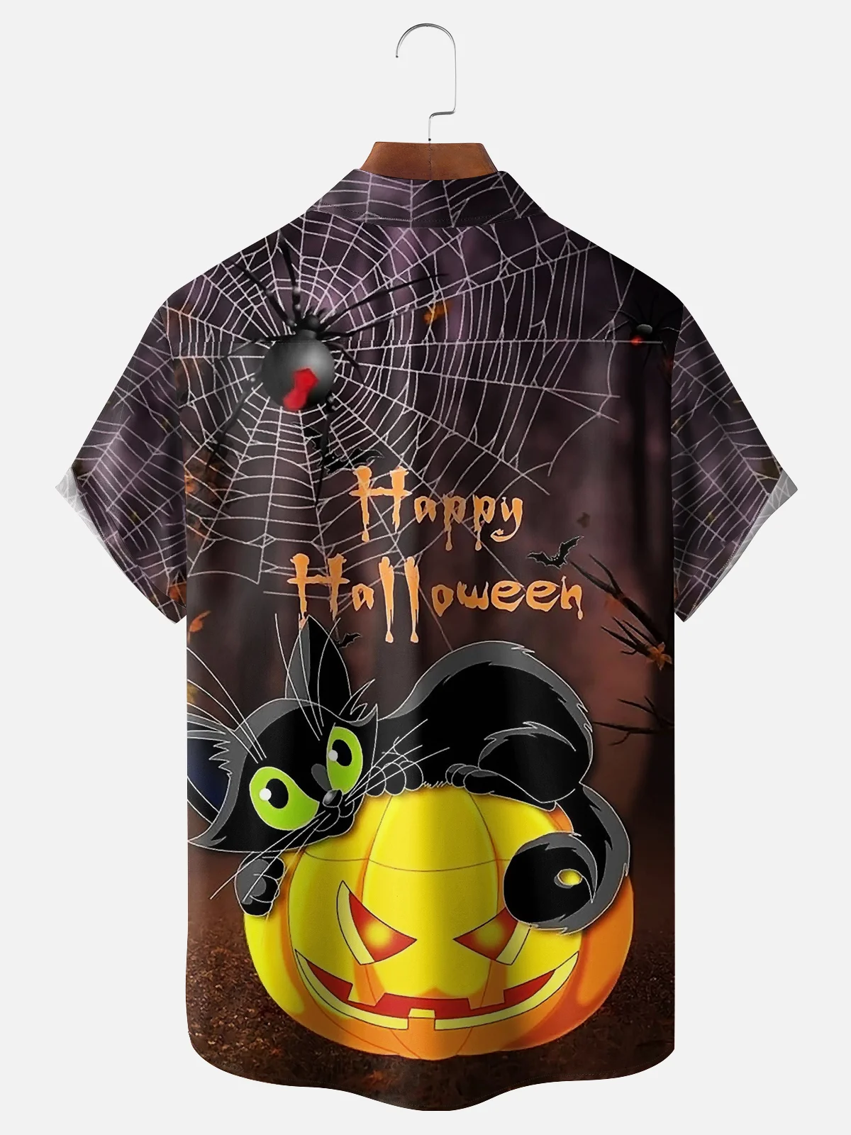 Moisture-wicking Halloween Cat Chest Pocket Casual Shirt