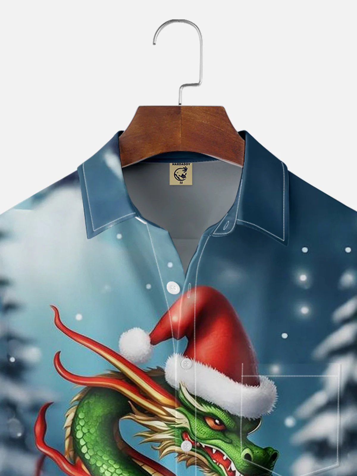 Moisture-wicking Christmas Dragon Chest Pocket Casual Shirt