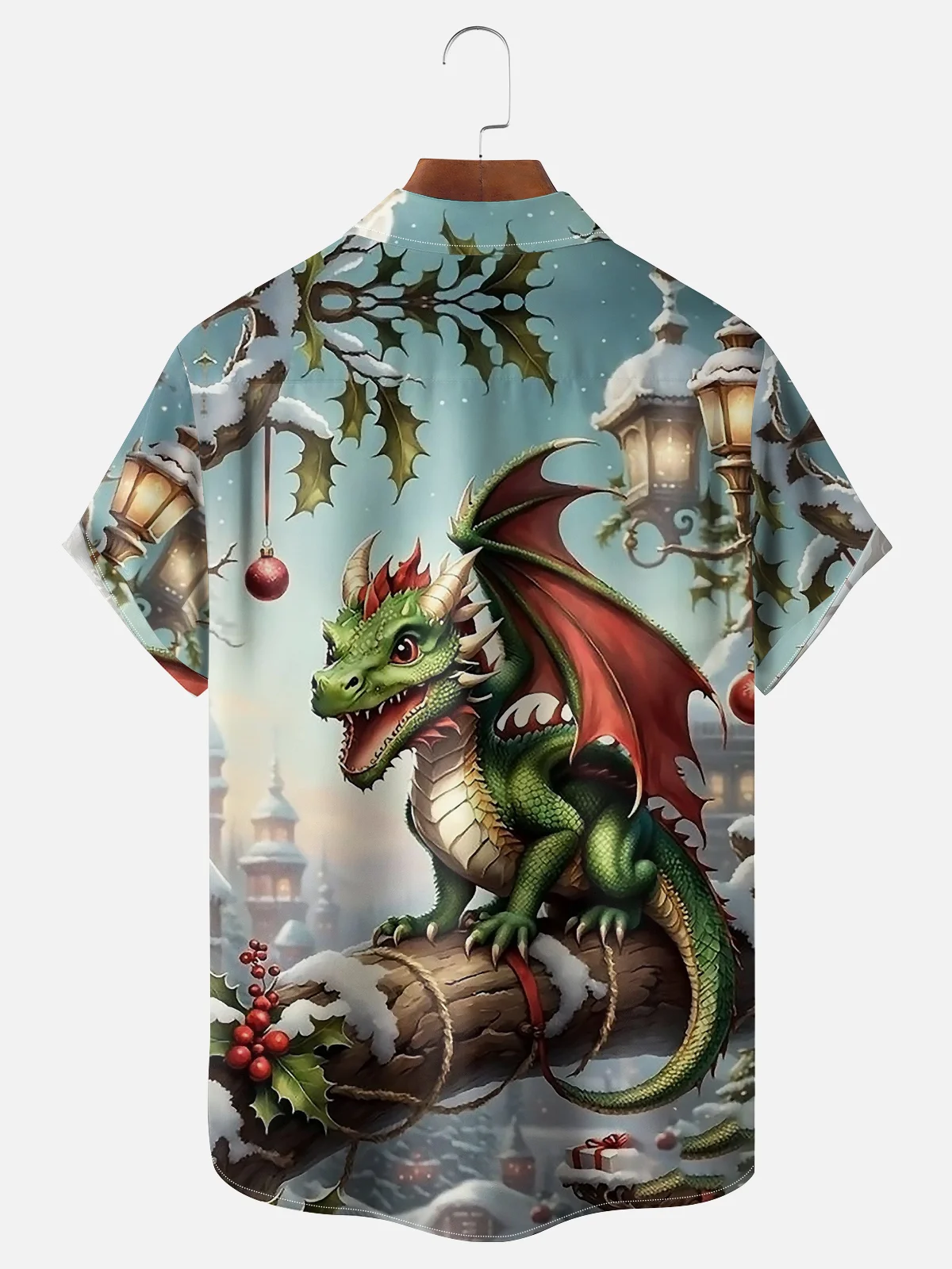 Moisture-wicking Christmas Dragon Chest Pocket Casual Shirt