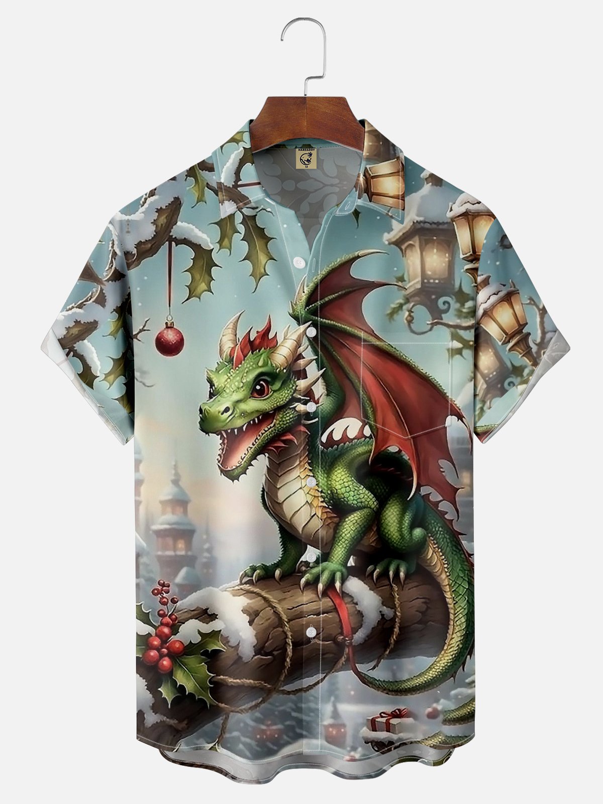 Moisture-wicking Christmas Dragon Chest Pocket Casual Shirt