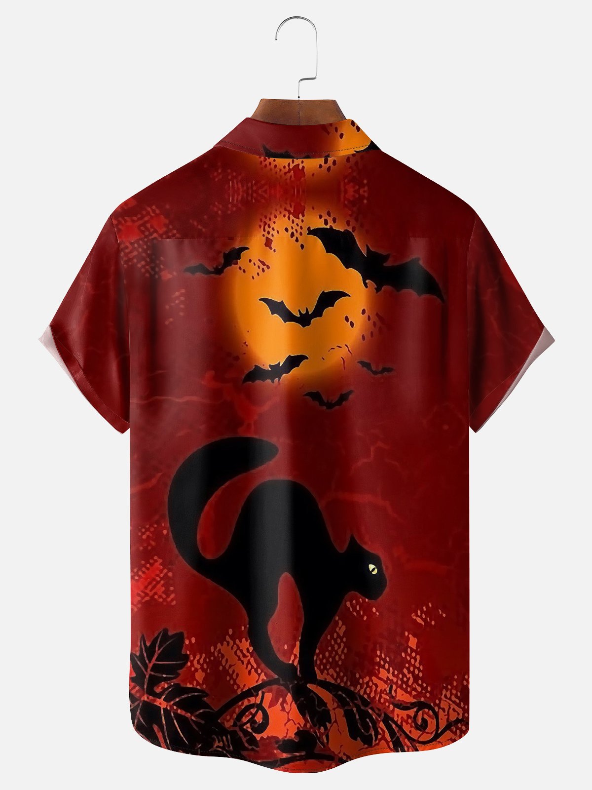 Moisture-wicking Halloween Black Cat Chest Pocket Casual Shirt