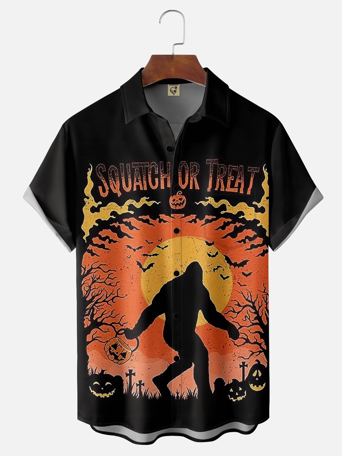 Moisture-wicking Halloween Bigfoot Chest Pocket Casual Shirt