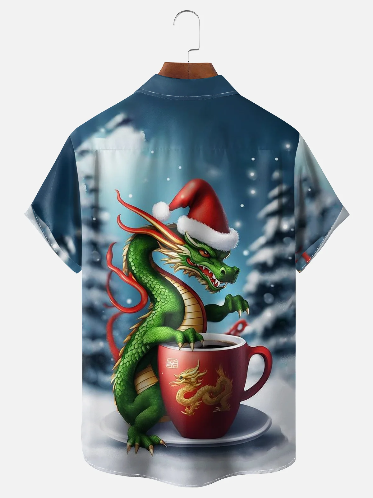 Moisture-wicking Christmas Dragon Chest Pocket Casual Shirt