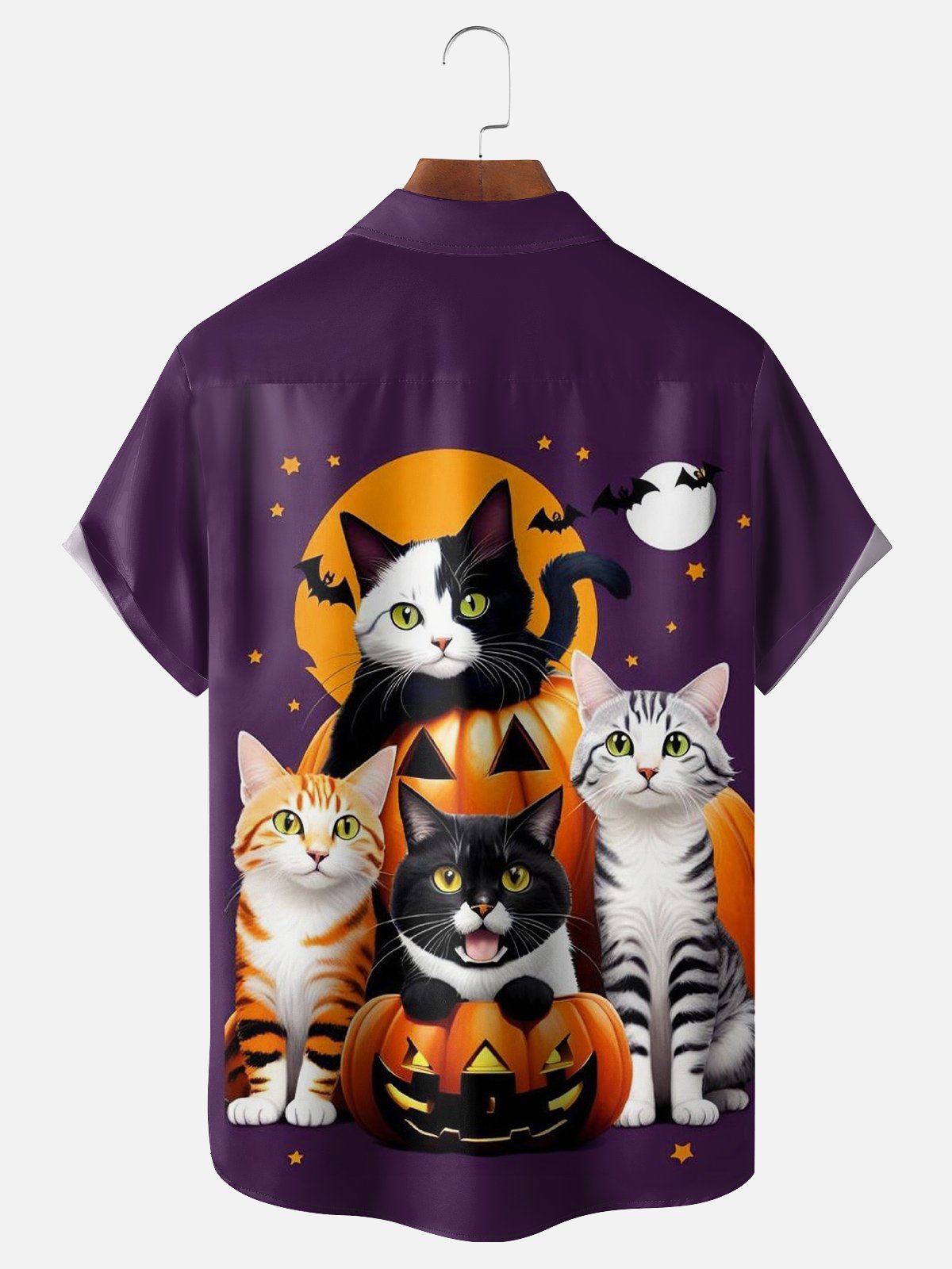 Moisture-wicking Halloween Cats Chest Pocket Casual Shirt