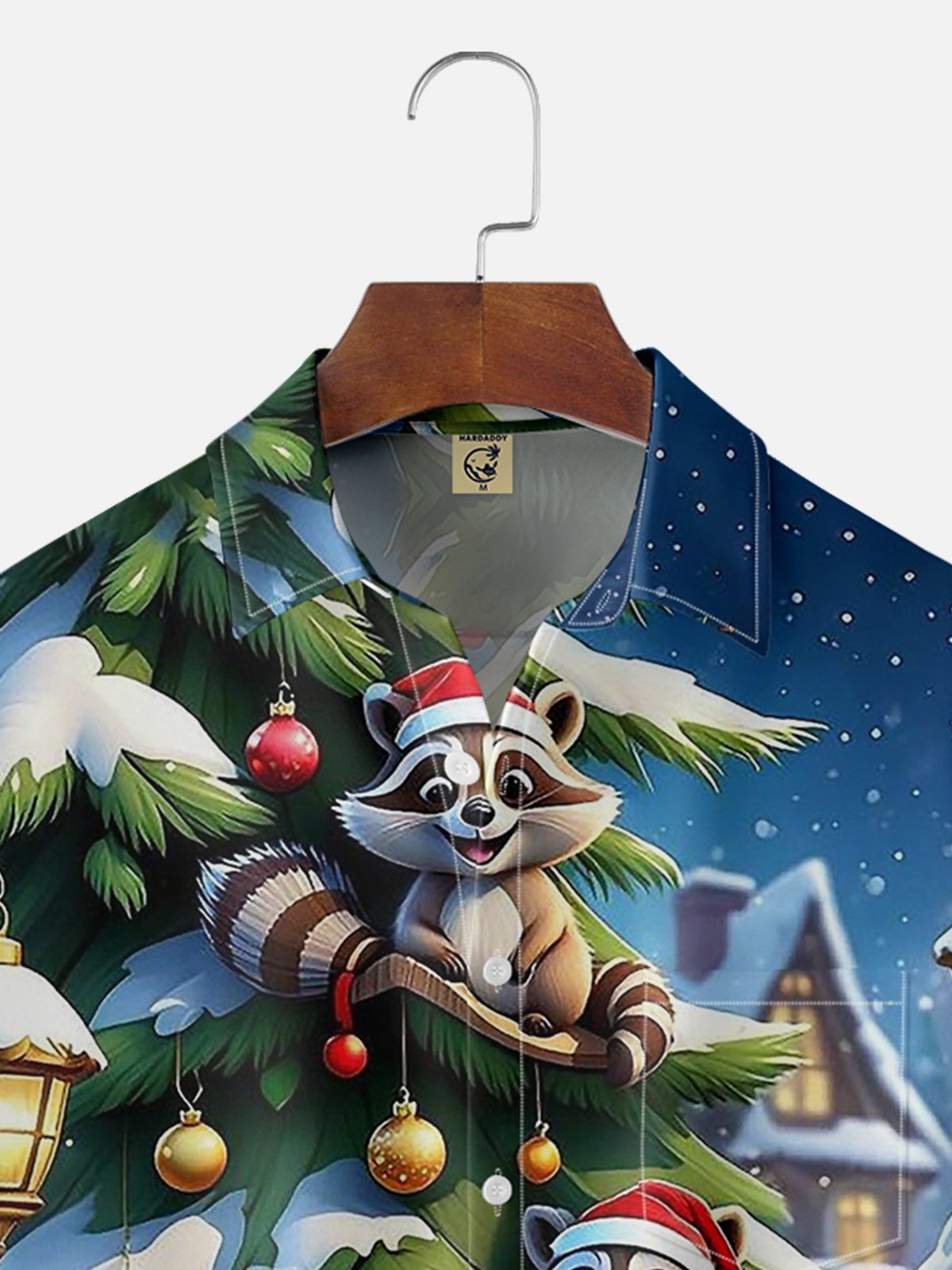 Moisture-wicking Christmas Raccoon Chest Pocket Casual Shirt