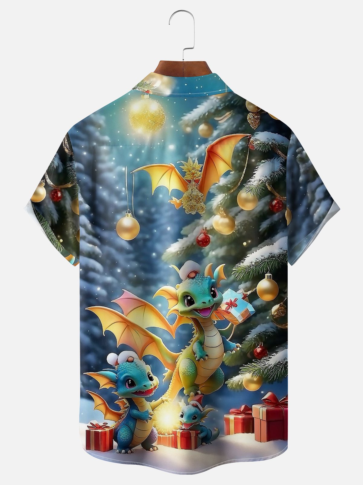 Moisture-wicking Christmas Dragon Chest Pocket Casual Shirt