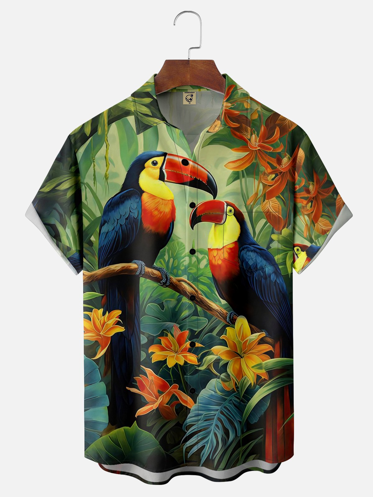 Moisture-wicking Toucan Parrot Chest Pocket Hawaiian Shirt