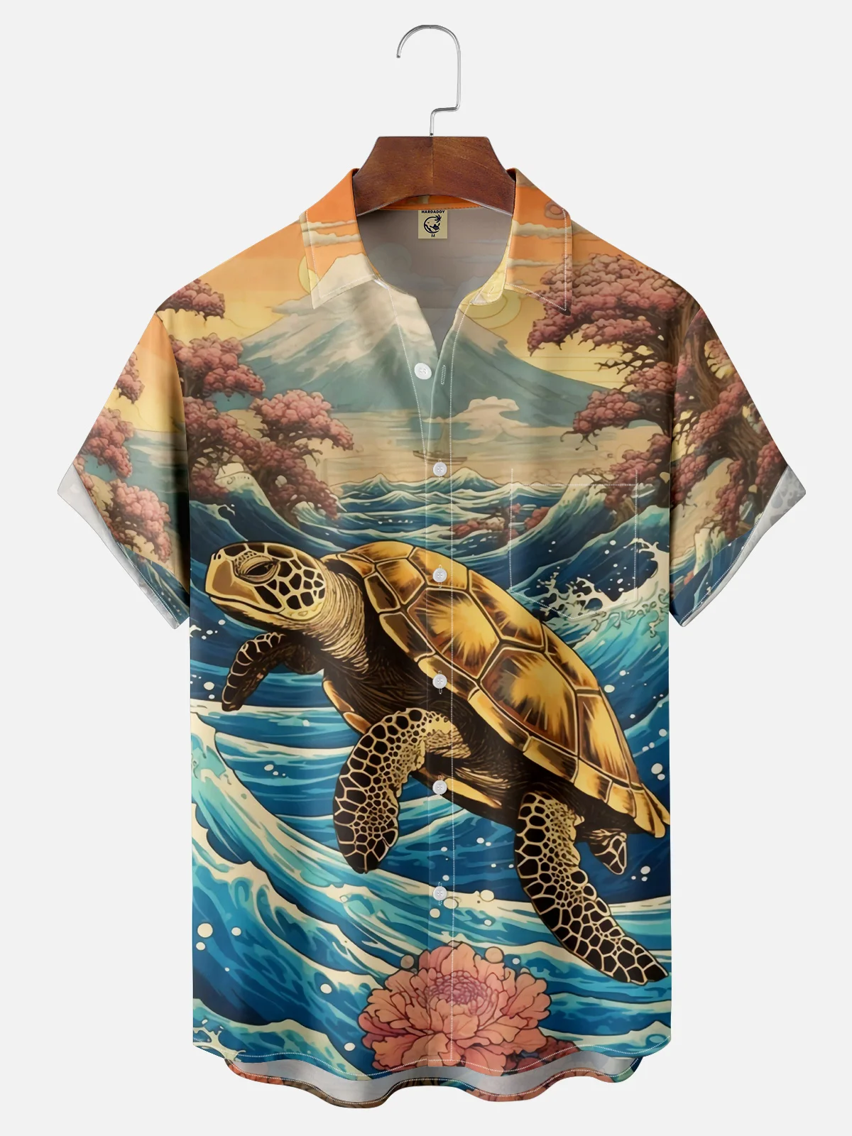 Moisture-wicking Japanese Ukiyo-e Seaturtle Chest Pocket Hawaiian Shirt