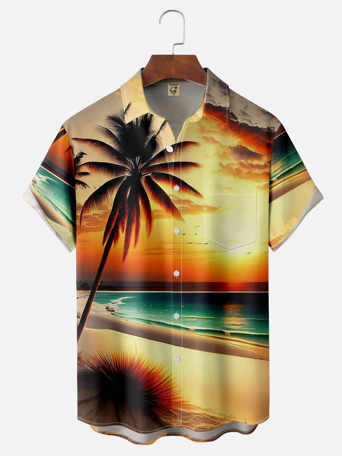 Moisture-wicking Palm Tree Chest Pocket Hawaiian Shirt