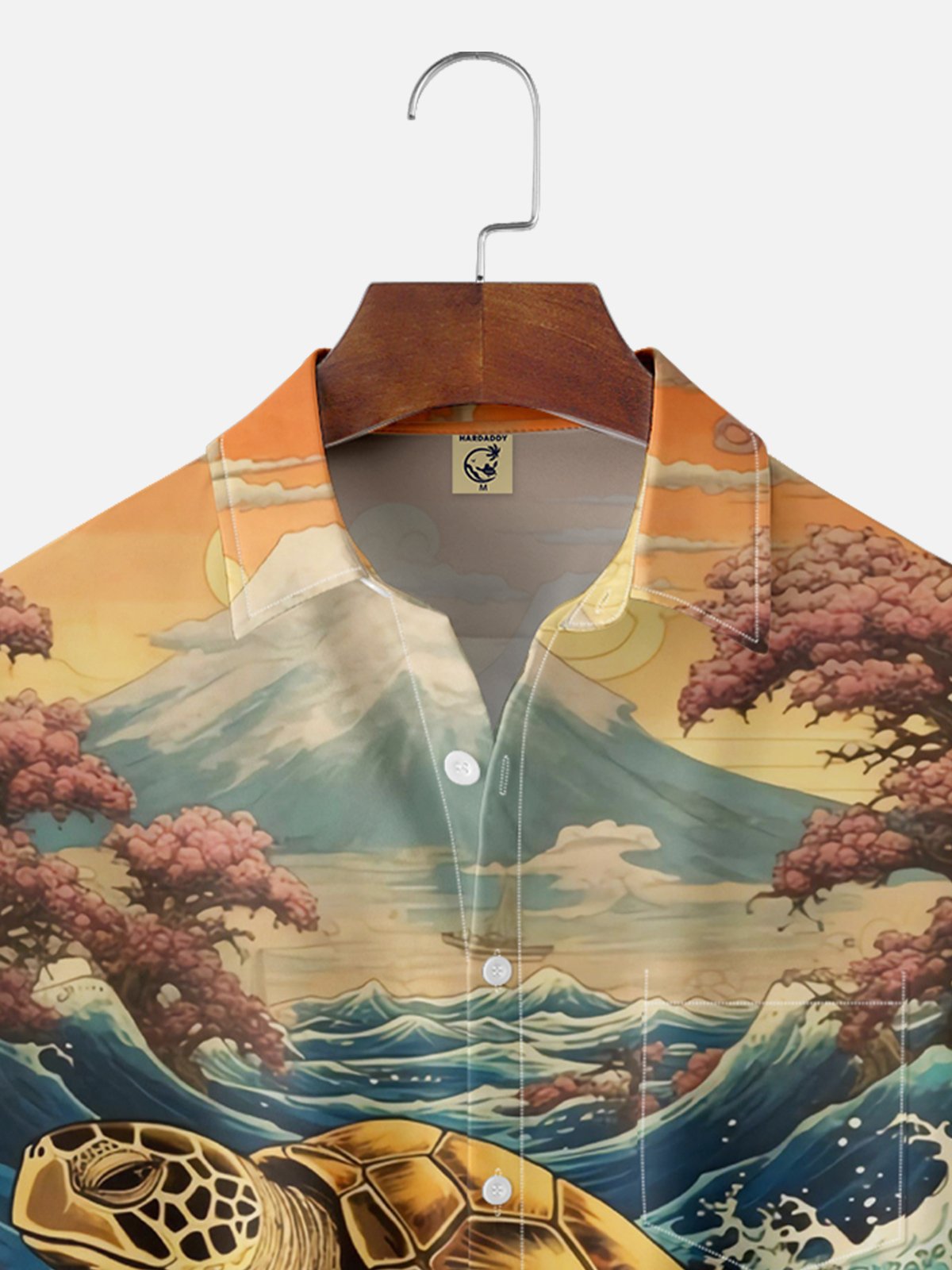 Moisture-wicking Japanese Ukiyo-e Seaturtle Chest Pocket Hawaiian Shirt