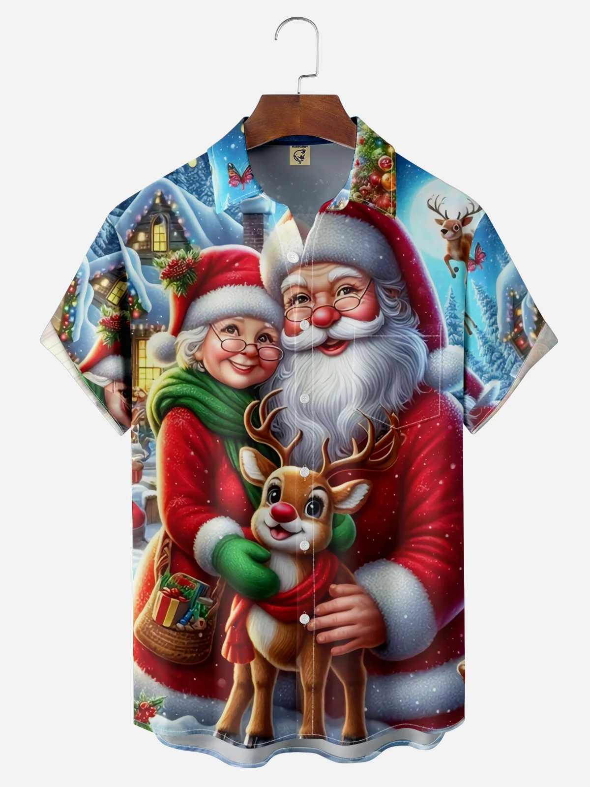 Moisture-wicking Christmas Santa Chest Pocket Casual Shirt