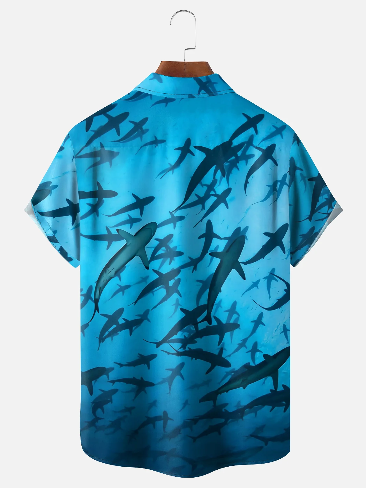 Moisture-wicking Ocean Shark Chest Pocket Hawaiian Shirt