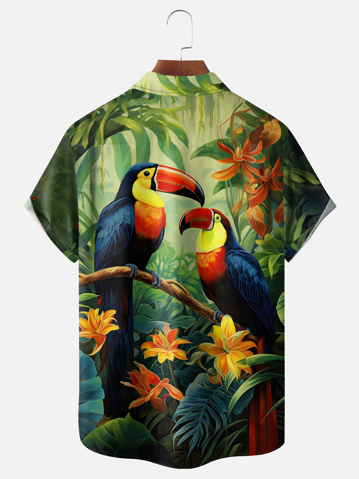 Moisture-wicking Toucan Parrot Chest Pocket Hawaiian Shirt