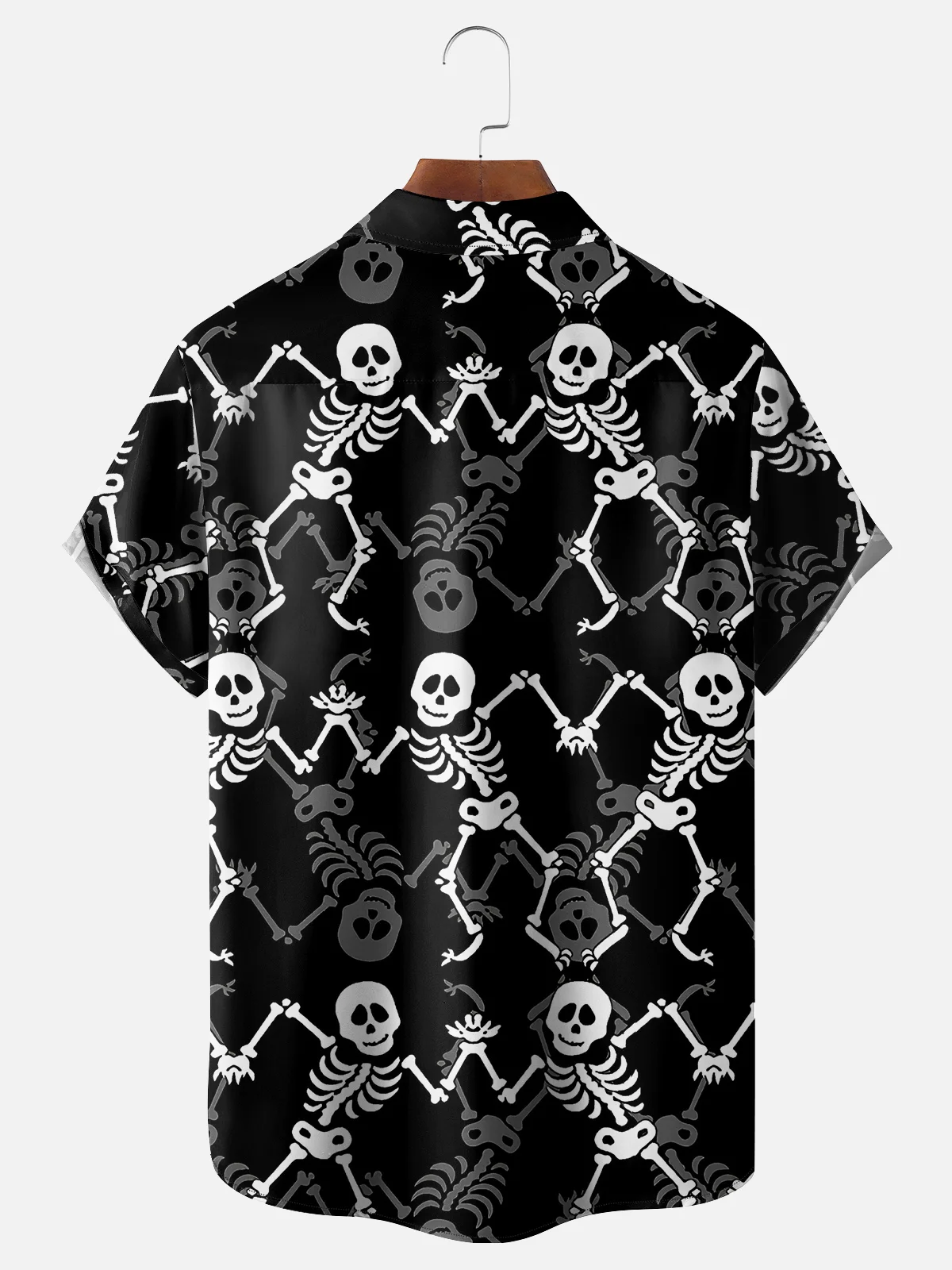 Men's Halloween Skull Print Short Sleeve Hawaiian Shirt with Chest Pocket