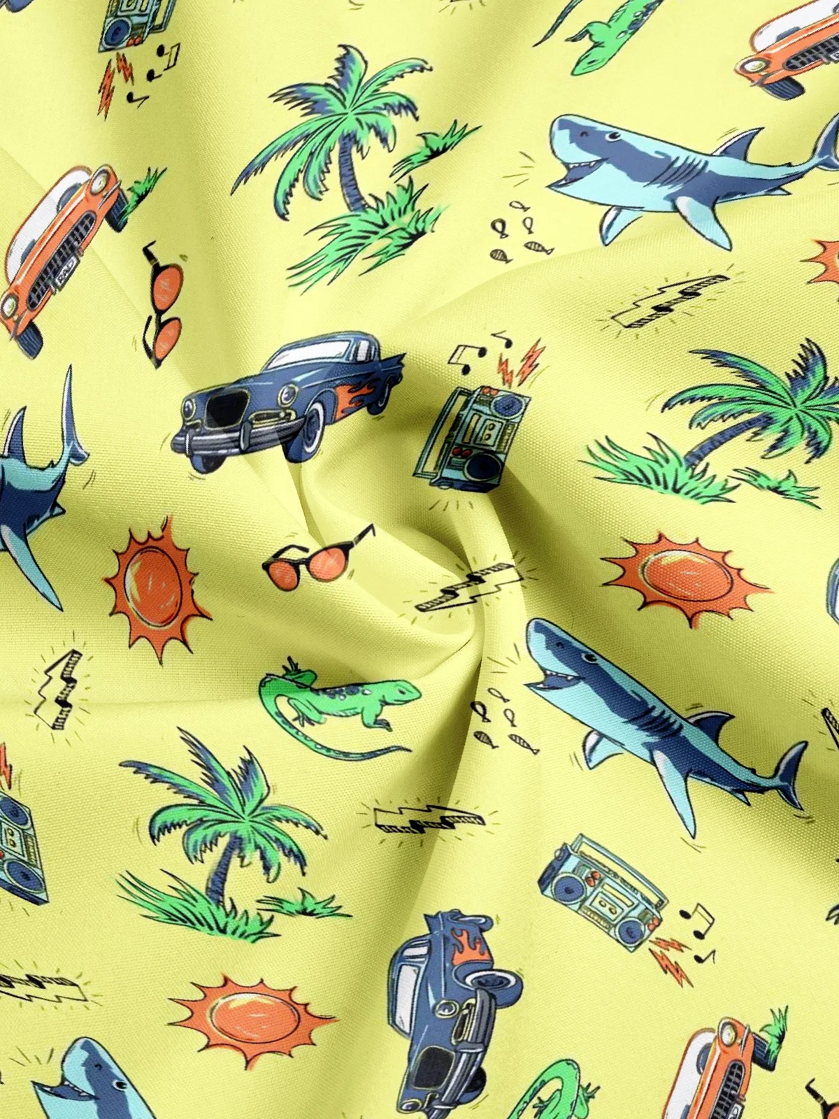 Moisture-wicking Shark Palm Aloha Shirt