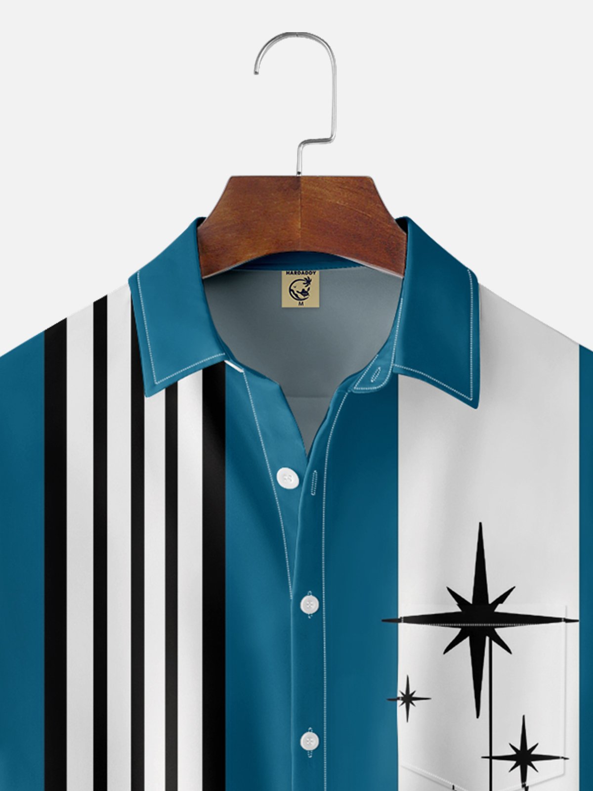 Hardaddy Geometric Stripes Chest Pocket Short Sleeve Shirt