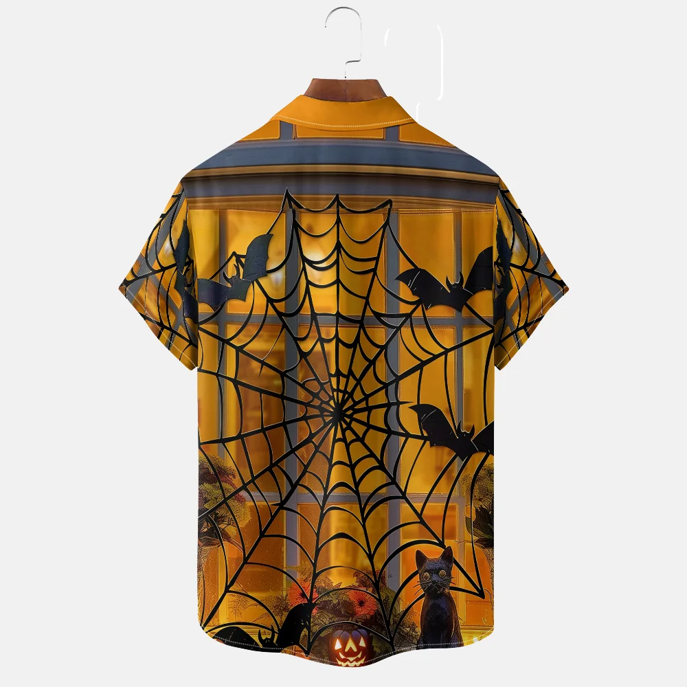 Moisture-wicking Halloween Art Painting Print Chest Pocket Hawaiian Shirt