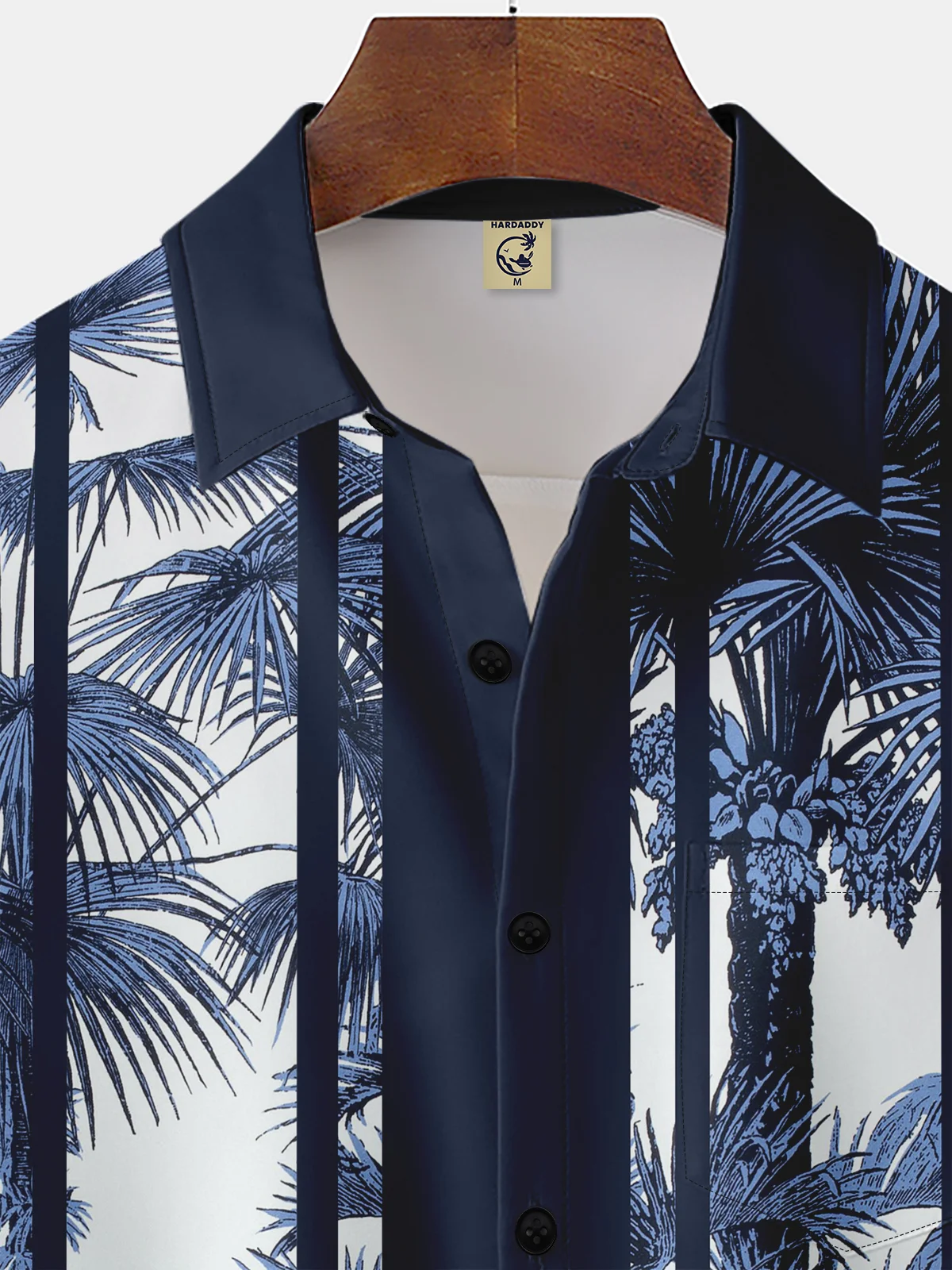 Moisture-wicking Tropical Palm Leaf Chest Pocket Bowling Shirt