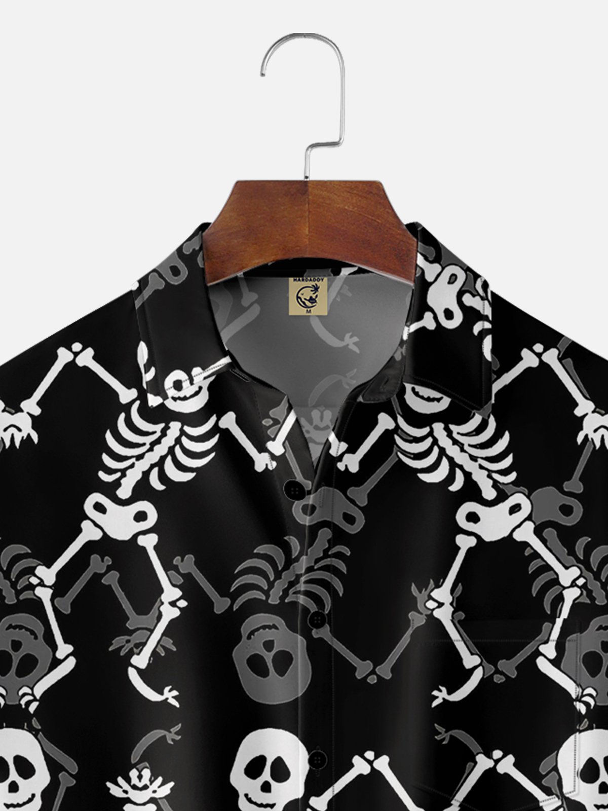 Men's Halloween Skull Print Short Sleeve Hawaiian Shirt with Chest Pocket