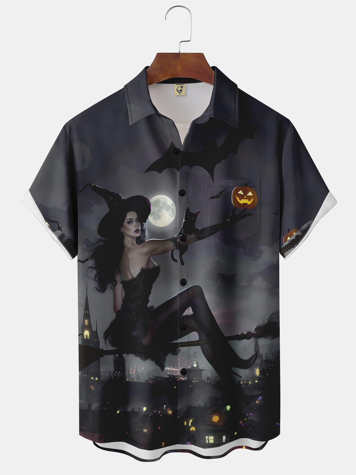 Moisture-wicking Halloween Witch Chest Pocket Holiday Shirt