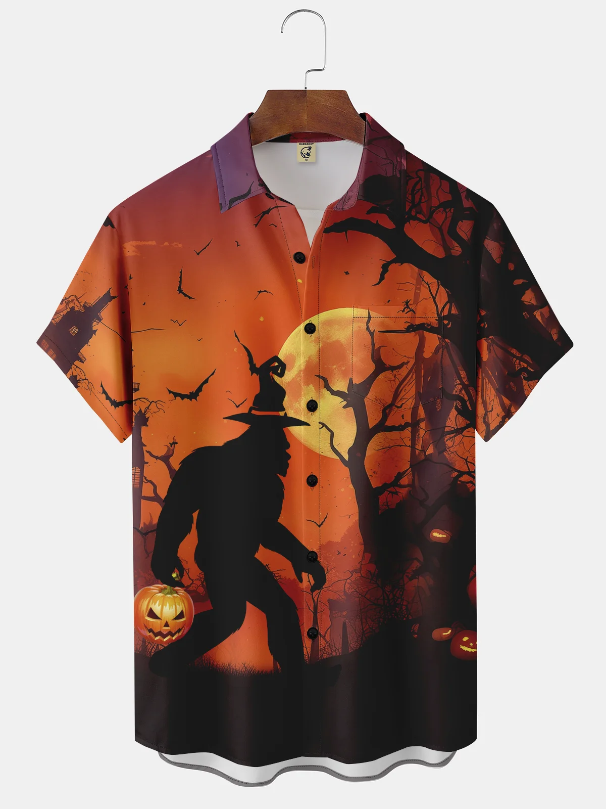 Moisture-wicking Halloween Bigfoot Chest Pocket Casual Shirt