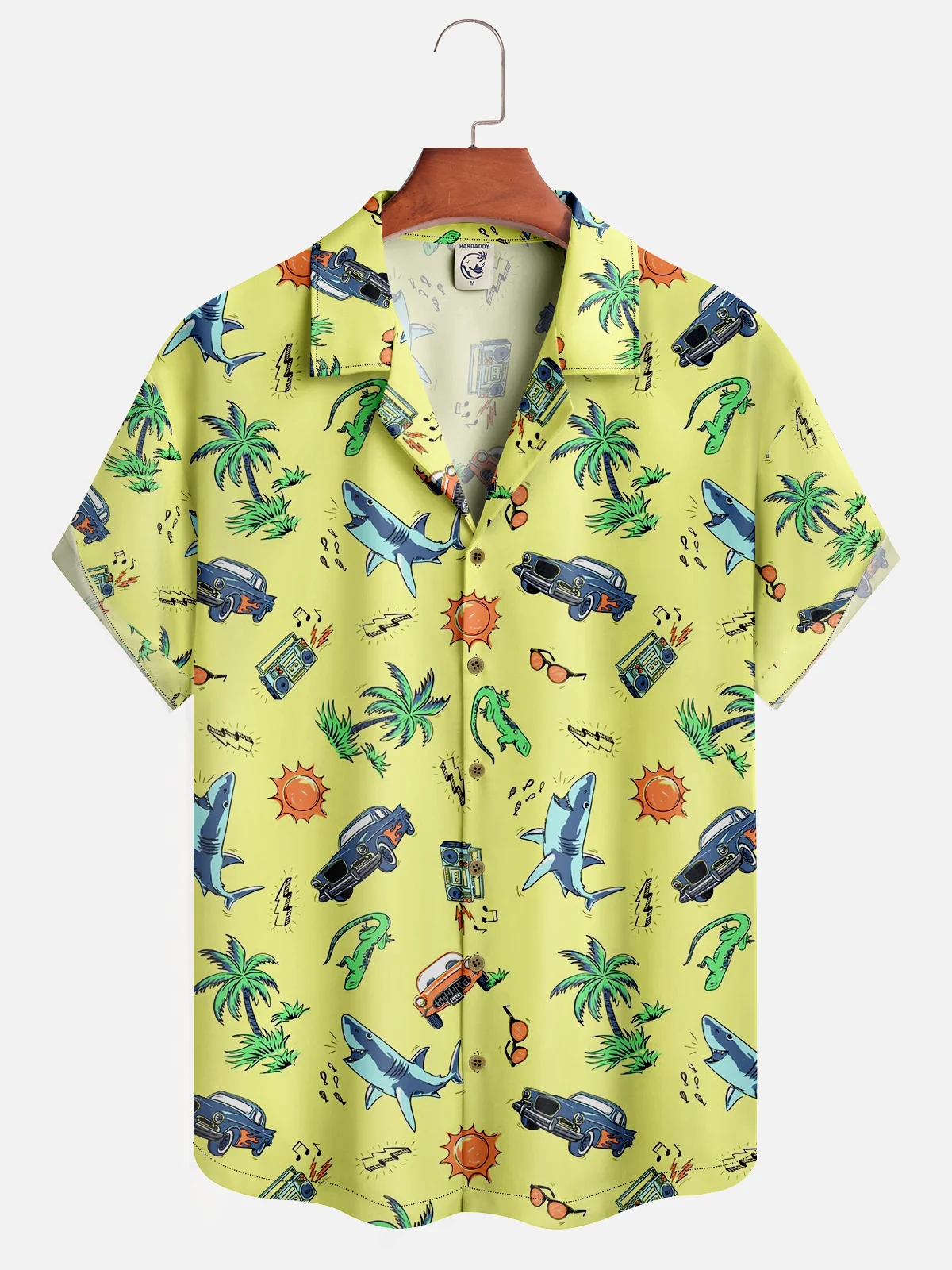 Moisture-wicking Shark Palm Aloha Shirt