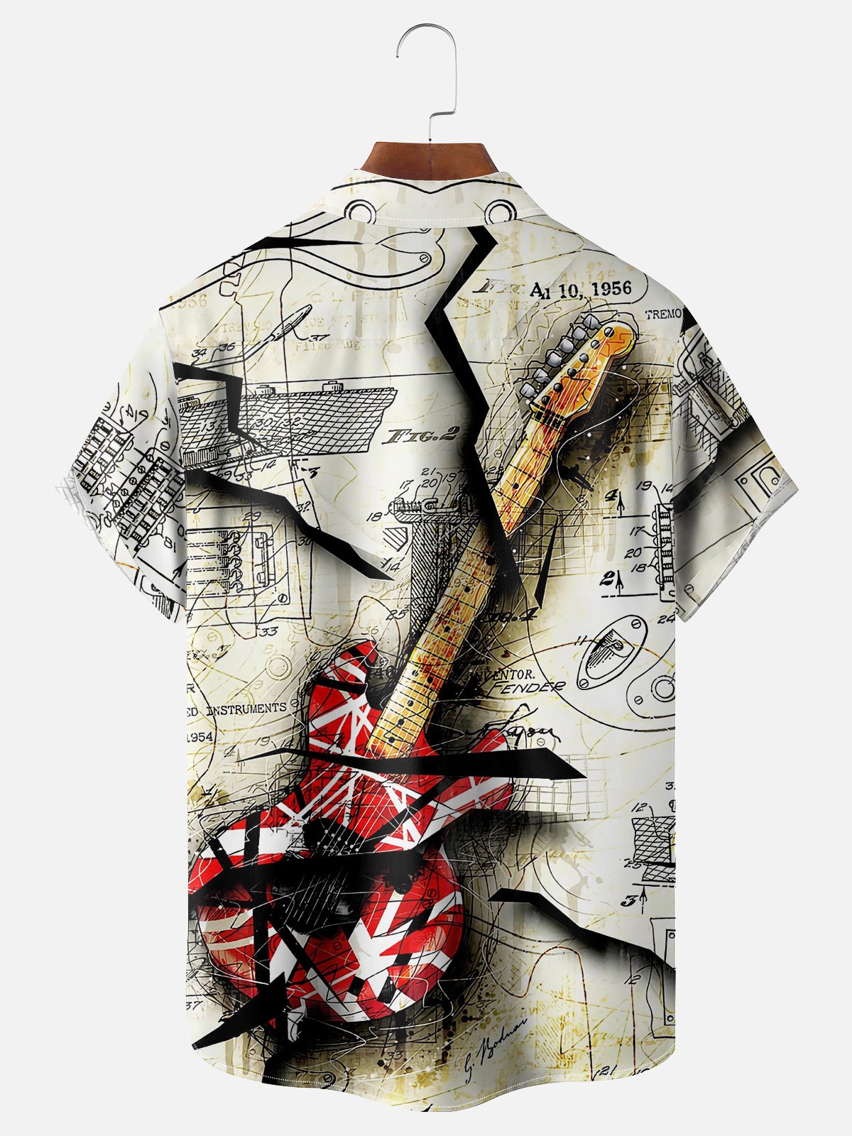 Crack Guitar Chest Pocket Short Sleeve Casual Shirt