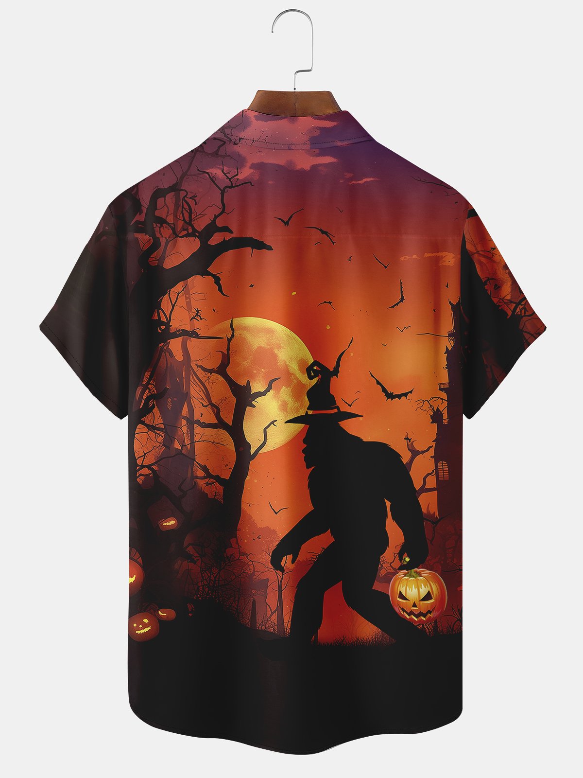 Moisture-wicking Halloween Bigfoot Chest Pocket Casual Shirt