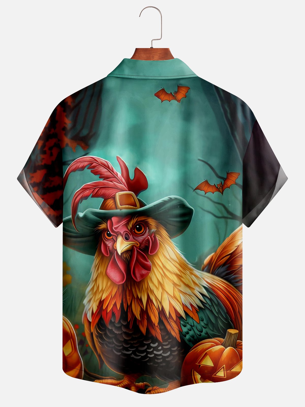 Moisture-wicking Halloween Pumpkin Rooster Aloha Shirt