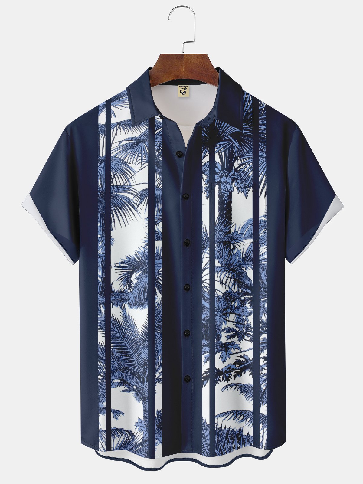 Moisture-wicking Tropical Palm Leaf Chest Pocket Bowling Shirt