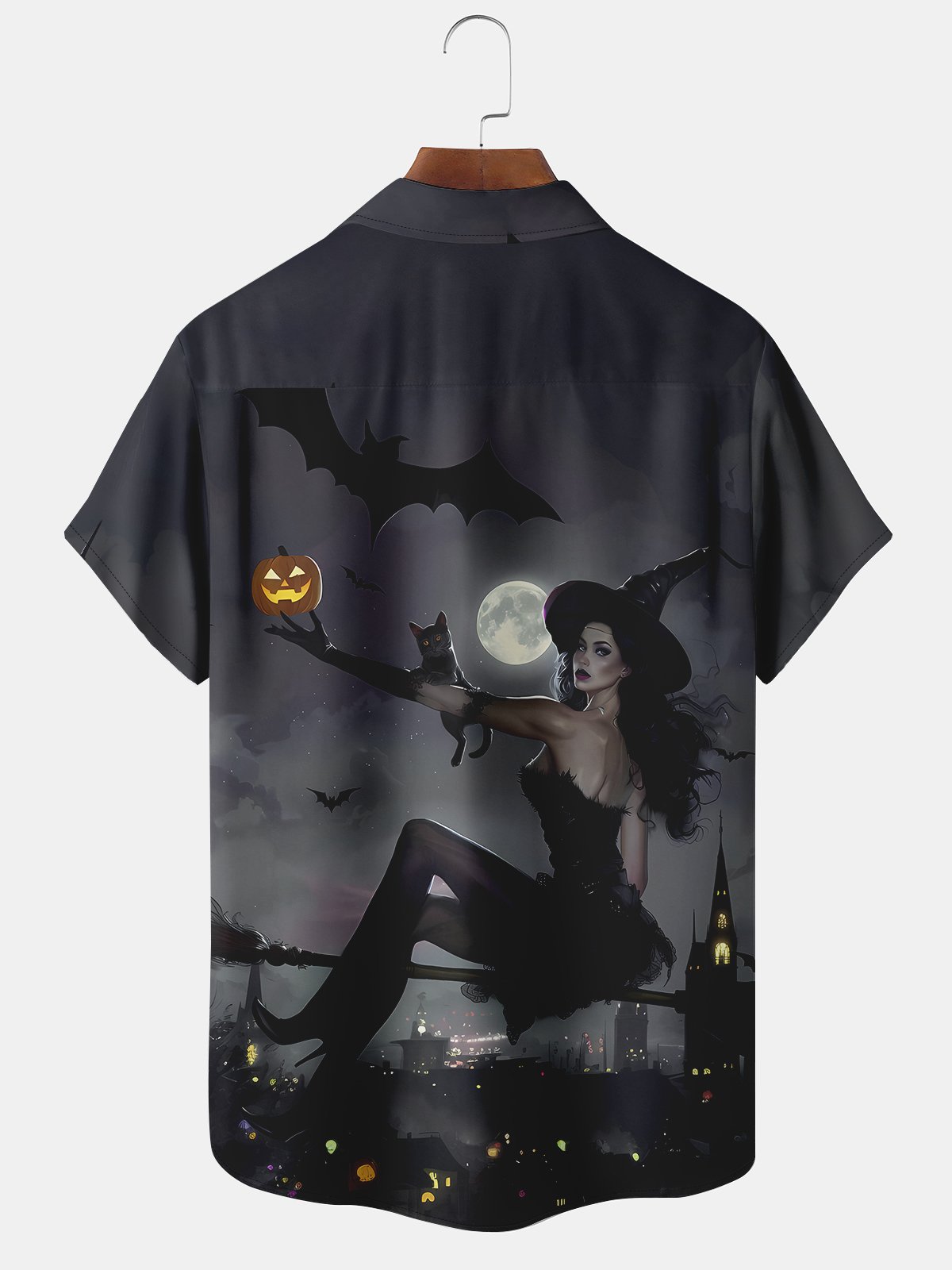 Moisture-wicking Halloween Witch Chest Pocket Holiday Shirt