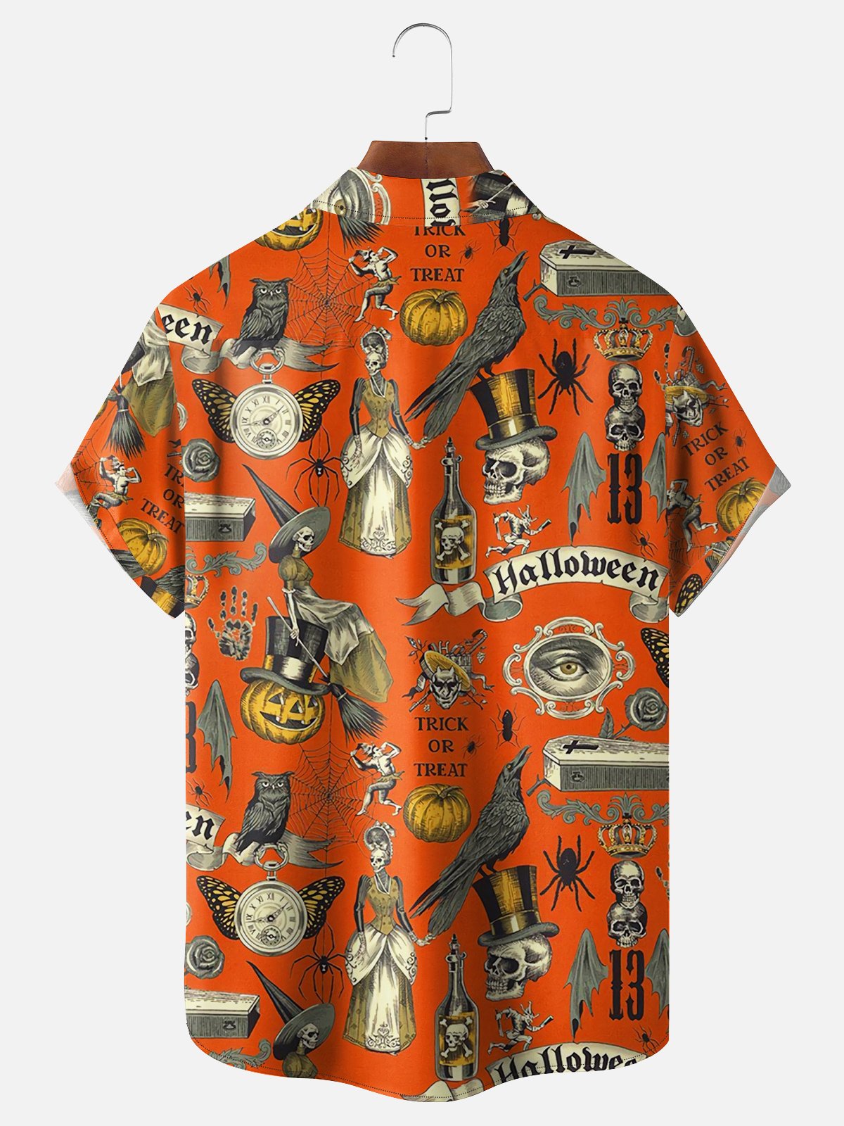 Moisture-wicking Halloween Vintage Illustration Chest Pocket Hawaiian Shirt