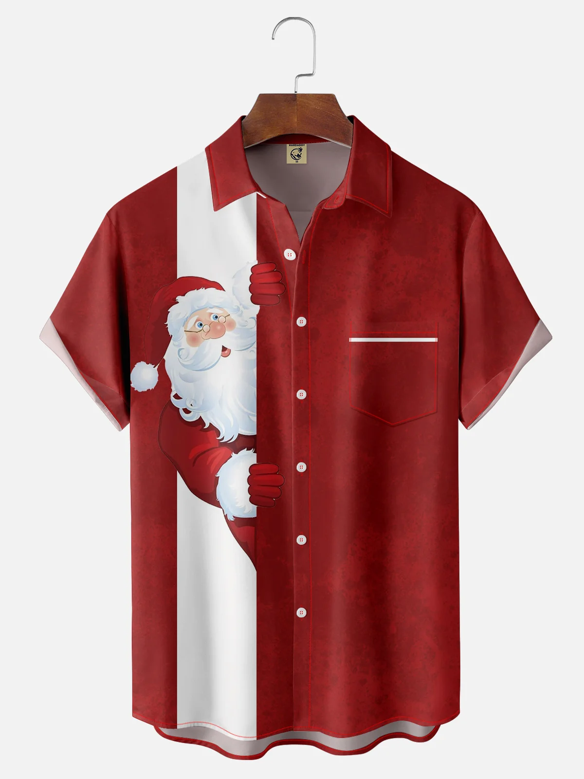 HMoisture-wicking Funny Santa Drawing Chest Pocket Bowling Shirt