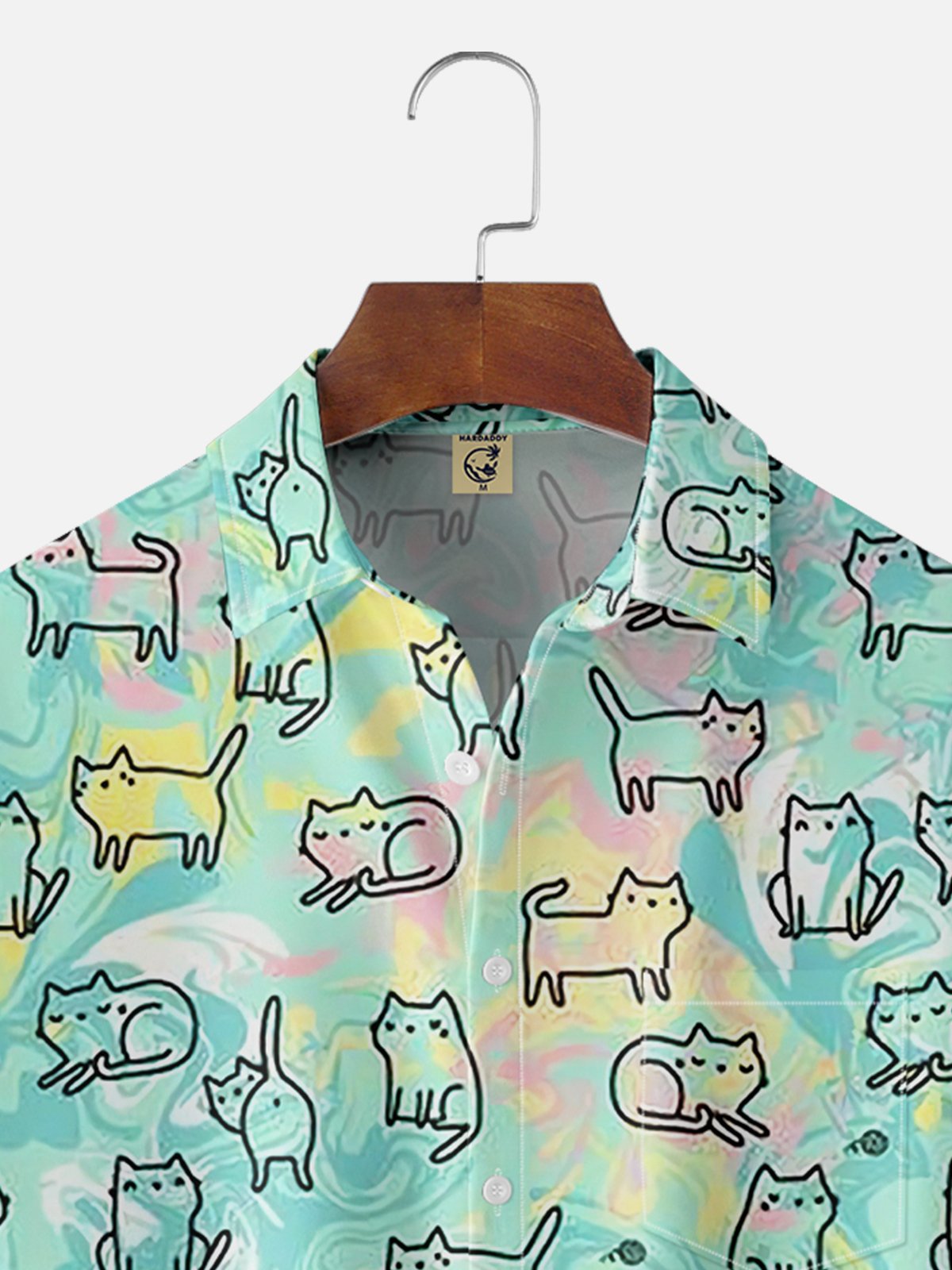 Moisture-wicking Abstract Texture and Cat Chest Pocket Hawaiian Shirt